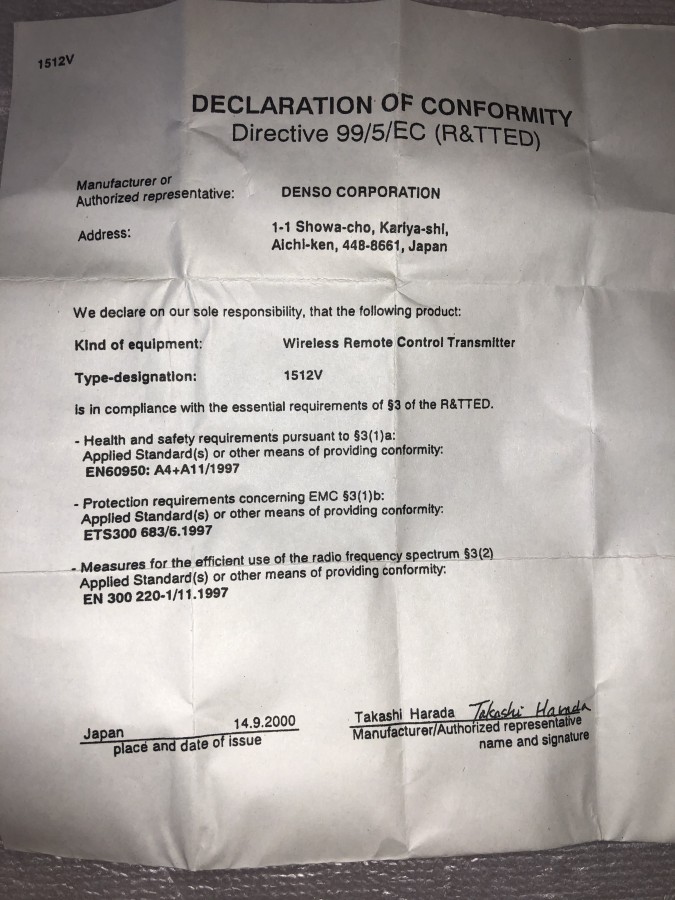 Микросхема ключа TOYOTA 8907160081